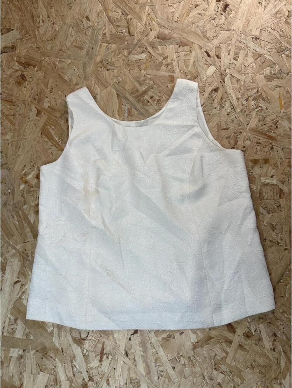 Amanda Smith Woman Sleeveless Brocade Top Size 16W Ivory White Textured Blouse